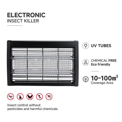 Brilagi - Armadilha eléctrica para insectos 2xUV/18W/230V 100 m2 preta