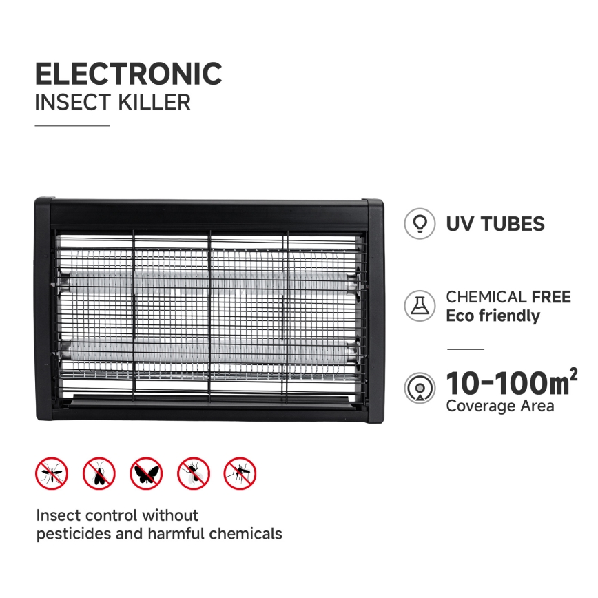 Brilagi - Armadilha eléctrica para insectos 2xUV/18W/230V 100 m2 preta