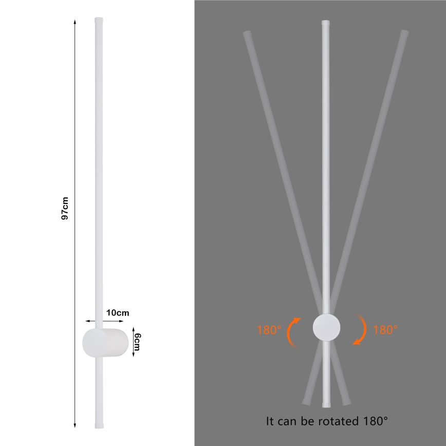 Brilagi - Aplique de parede exterior LED AURA 20W, 230V, 3000K, IP54, 97 cm, branco, CRI 90