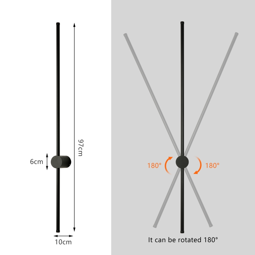 Brilagi - Aplique de parede LED para exterior AURA LED/20W/230V 4000K IP54 97 cm preto CRI 90