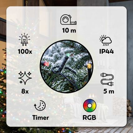 BRILAGI - Cadeia de luzes LED para exterior, 100 LEDs/8 funções, 13 m, IP44, multicolorido