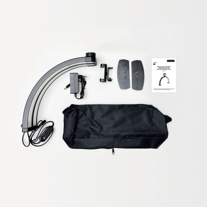 Brilagi - Candeeiro de mesa arqueado LED regulável com suporte RADIO LED/25W/24/230V 3000/4000/6500K preto