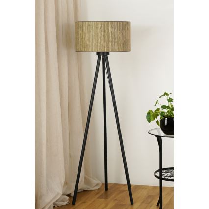 Brilagi - Candeeiro de chão BOSTON ROLLER 1xE27/15W/230V palha castanho/dourado