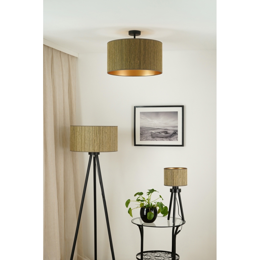 Brilagi - Candeeiro de chão BOSTON ROLLER 1xE27/15W/230V palha castanho/dourado