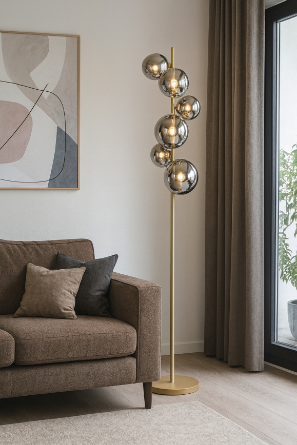 Brilagi - Candeeiro de chão LED MILLA 7xG9/3W/230V dourado/fumado