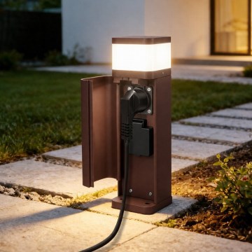BRILAGI - Candeeiro de exterior com 2 tomadas SCHUKO PILLAR 1xG9/11W/230V IP44 castanho