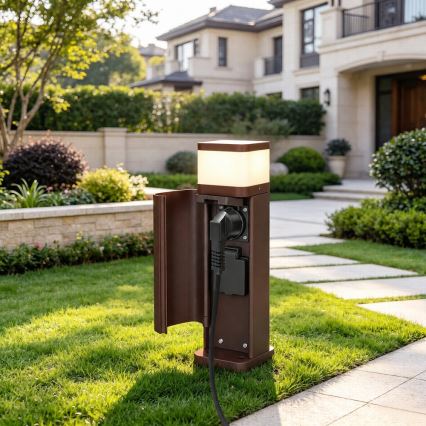 BRILAGI - Candeeiro de exterior com 2 tomadas SCHUKO PILLAR 1xG9/11W/230V IP44 castanho