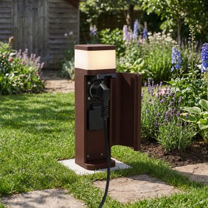 BRILAGI - Candeeiro de exterior com 2 tomadas SCHUKO PILLAR 1xG9/11W/230V IP44 castanho