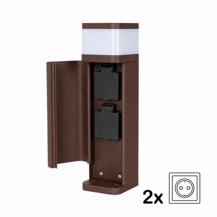 BRILAGI - Candeeiro de exterior com 2 tomadas SCHUKO PILLAR 1xG9/11W/230V IP44 castanho