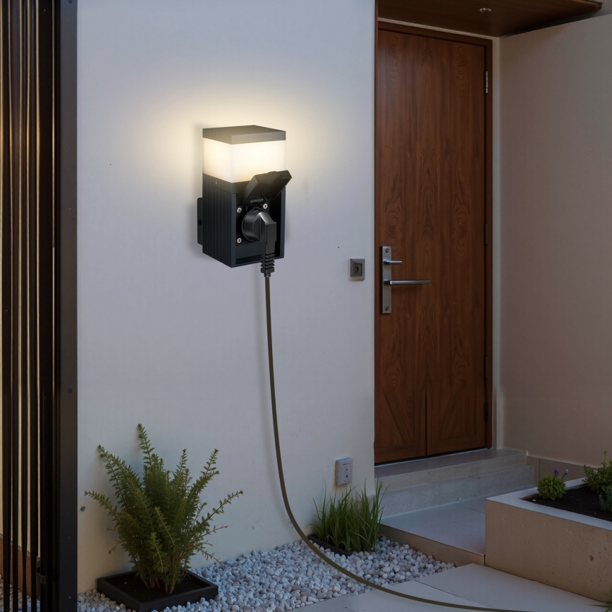 Brilagi - Aplique de parede exterior com tomada SCHUKO PILLAR 1xG9/11W/230V IP44 antracite