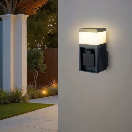 Brilagi - Aplique de parede exterior com tomada SCHUKO PILLAR 1xG9/11W/230V IP44 antracite