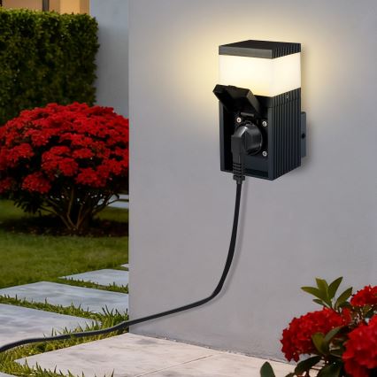 Brilagi - Aplique de parede exterior com tomada SCHUKO PILLAR 1xG9/11W/230V IP44 antracite