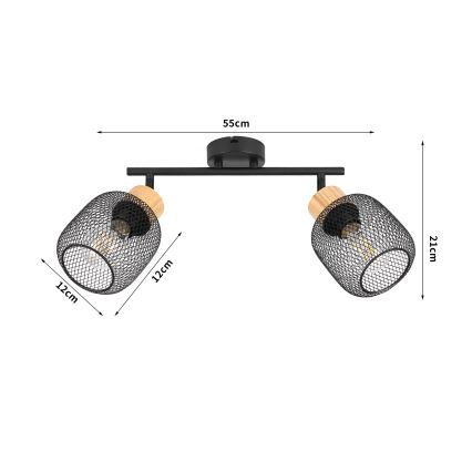 Brilagi - Candeeiro de focos BASKLITE 2xE27/15W/230V seringueira/preto