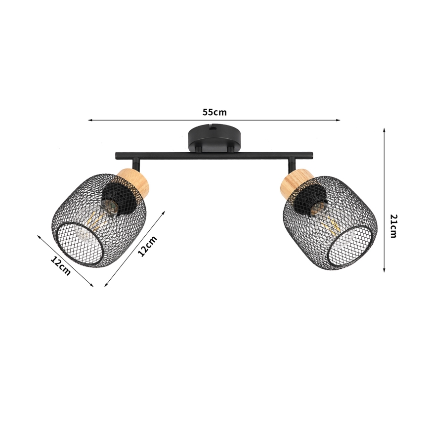 Brilagi - Candeeiro de focos BASKLITE 2xE27/15W/230V seringueira/preto