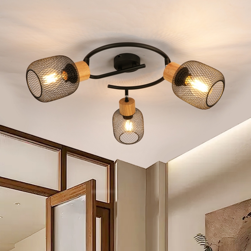 Brilagi - Candeeiro de focos BASKLITE 3xE27/15W/230V seringueira/preto