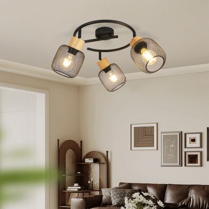 Brilagi - Candeeiro de focos BASKLITE 3xE27/15W/230V seringueira/preto