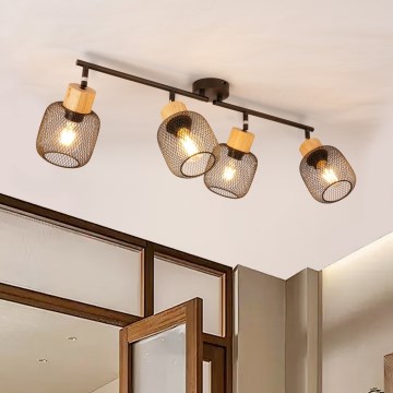 Brilagi - Candeeiro de focos BASKLITE 4xE27/15W/230V madeira de seringueira/preto