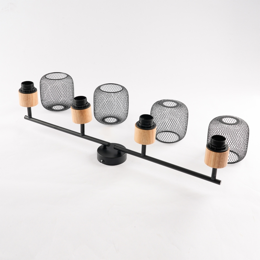 Brilagi - Candeeiro de focos BASKLITE 4xE27/15W/230V madeira de seringueira/preto