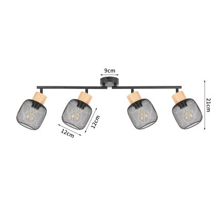 Brilagi - Candeeiro de focos BASKLITE 4xE27/15W/230V madeira de seringueira/preto