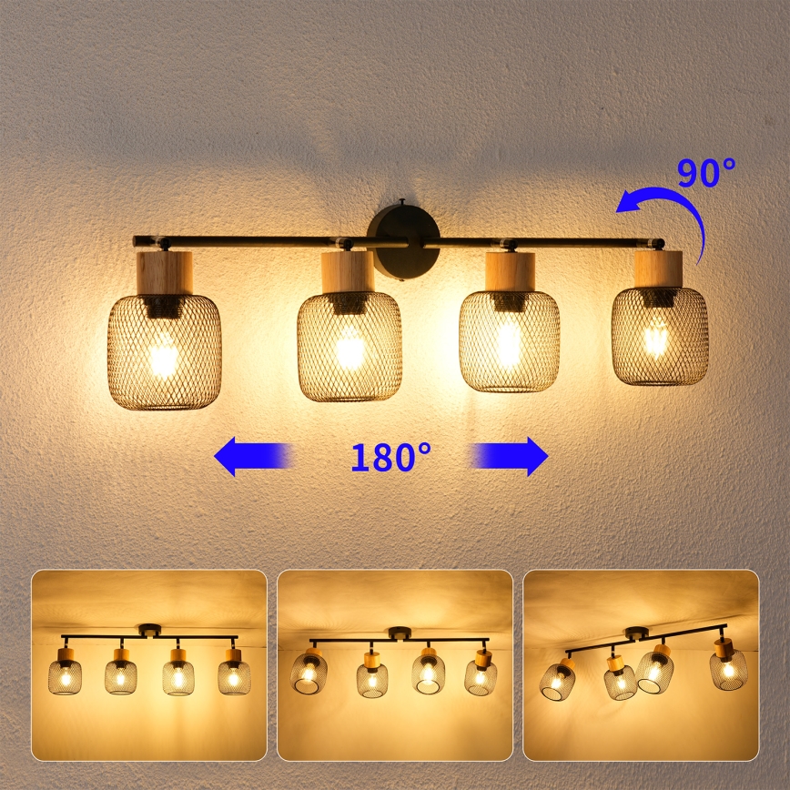 Brilagi - Candeeiro de focos BASKLITE 4xE27/15W/230V madeira/preto