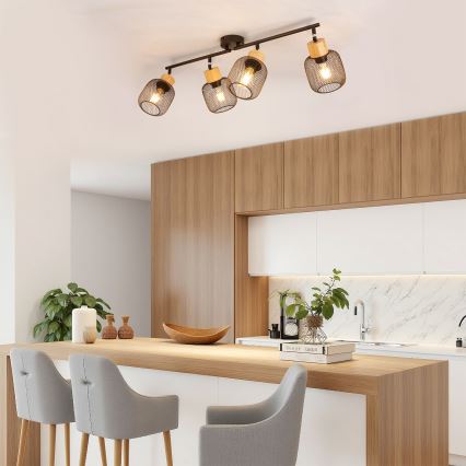 Brilagi - Candeeiro de focos BASKLITE 4xE27/15W/230V madeira/preto