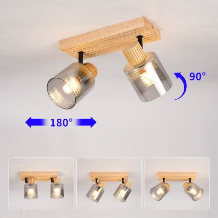 Brilagi - Candeeiro de focos HYGGE 2xE14/15W/230V madeira/fumê