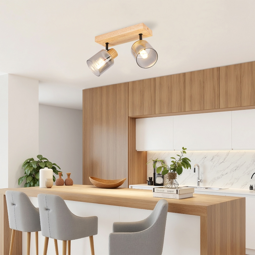 Brilagi - Candeeiro de focos HYGGE 2xE14/15W/230V madeira/fumê