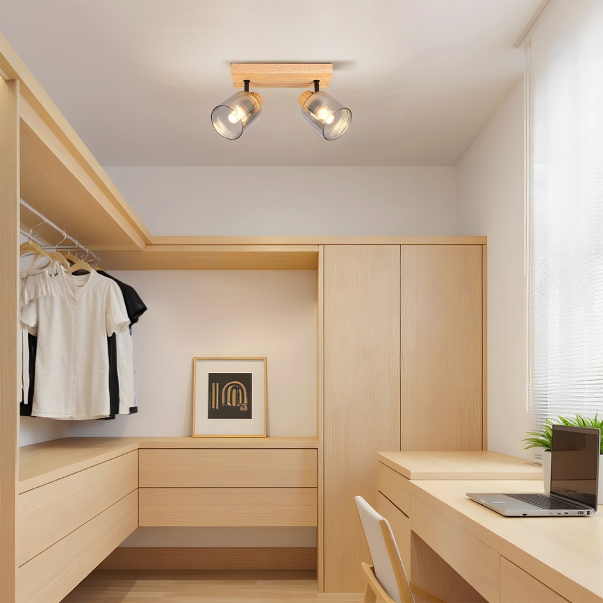 Brilagi - Candeeiro de focos HYGGE 2xE14/15W/230V madeira/fumê