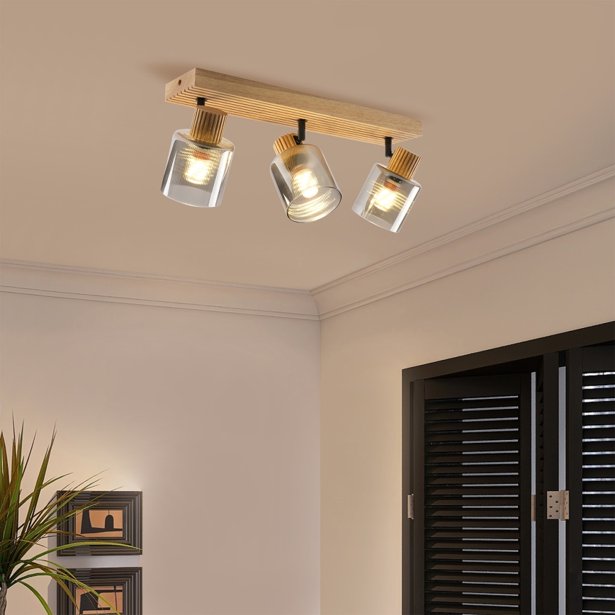 Brilagi - Candeeiro de focos HYGGE 3xE14/15W/230V madeira de seringueira/fumê