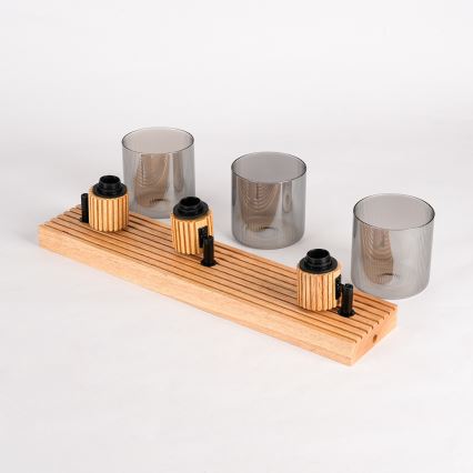 Brilagi - Candeeiro de focos HYGGE 3xE14/15W/230V madeira de seringueira/fumê