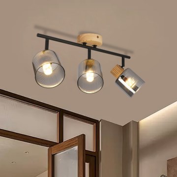 Brilagi - Candeeiro de focos HYGGE 3xE14/15W/230V madeira/fumê