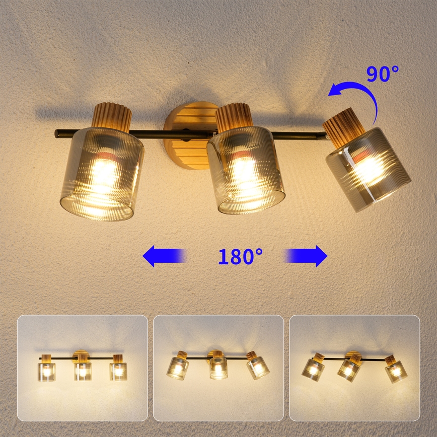 Brilagi - Candeeiro de focos HYGGE 3xE14/15W/230V madeira/fumê
