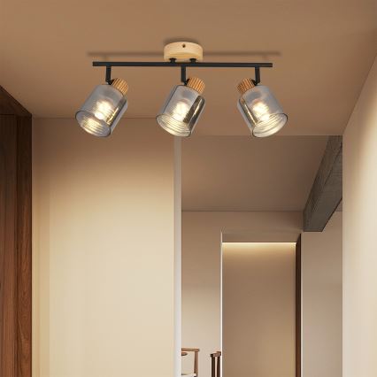 Brilagi - Candeeiro de focos HYGGE 3xE14/15W/230V madeira/fumê