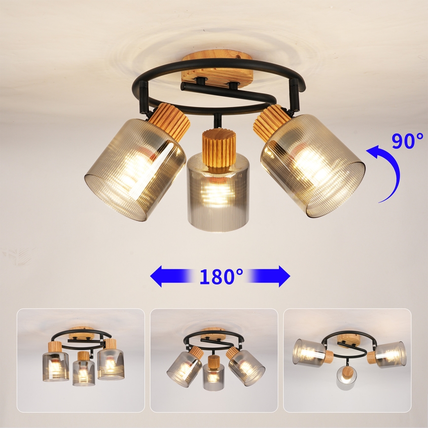 Brilagi - Candeeiro de focos HYGGE 3xE14/15W/230V madeira/fumê