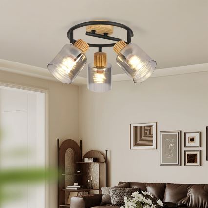 Brilagi - Candeeiro de focos HYGGE 3xE14/15W/230V madeira/fumê