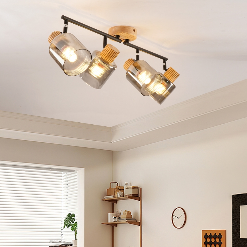 Brilagi - Candeeiro de focos HYGGE 4xE14/15W/230V madeira de seringueira/fumê