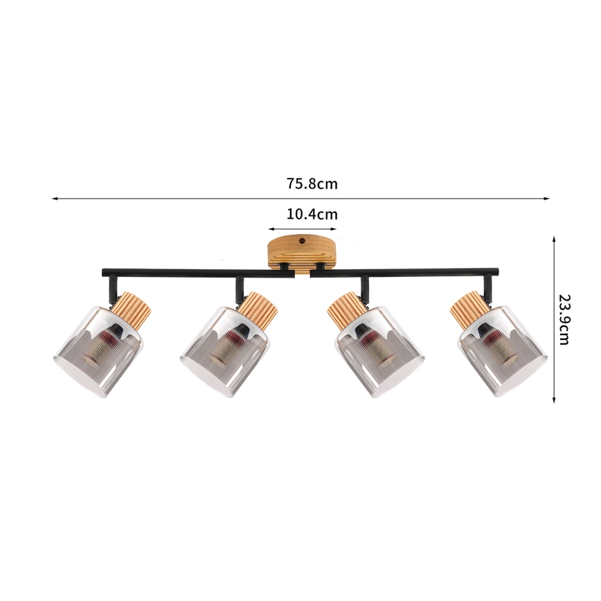 Brilagi - Candeeiro de focos HYGGE 4xE14/15W/230V madeira de seringueira/fumê