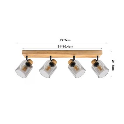 Brilagi - Candeeiro de focos HYGGE 4xE14/15W/230V madeira de seringueira/vidro fumê