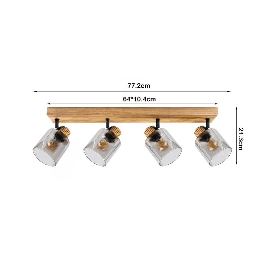 Brilagi - Candeeiro de focos HYGGE 4xE14/15W/230V madeira de seringueira/vidro fumê