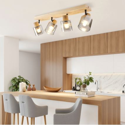 Brilagi - Candeeiro de focos HYGGE 4xE14/15W/230V madeira/fumê