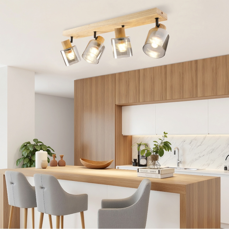 Brilagi - Candeeiro de focos HYGGE 4xE14/15W/230V madeira/fumê