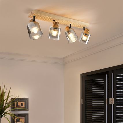 Brilagi - Candeeiro de focos HYGGE 4xE14/15W/230V madeira/fumê