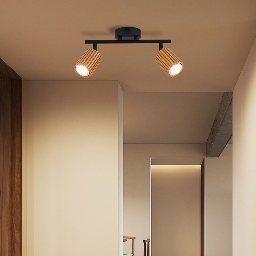 Brilagi - Candeeiro de focos MODERN WOOD 2xGU10/8W/230V madeira de seringueira/preto