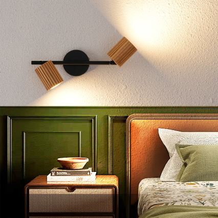 Brilagi - Candeeiro de focos MODERN WOOD 2xGU10/8W/230V madeira de seringueira/preto