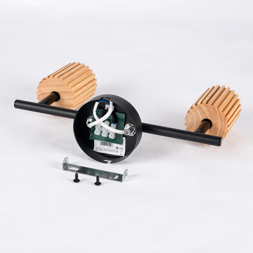 Brilagi - Candeeiro de focos MODERN WOOD 2xGU10/8W/230V madeira de seringueira/preto