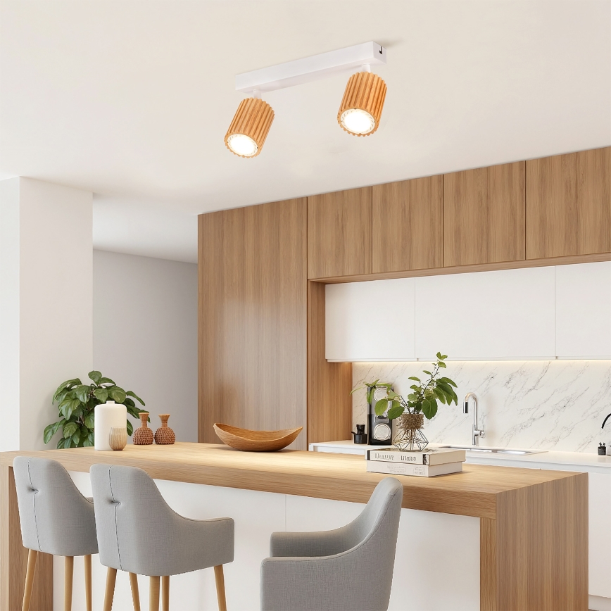 Brilagi - Candeeiro de focos MODERN WOOD 2xGU10/8W/230V seringueira/branco