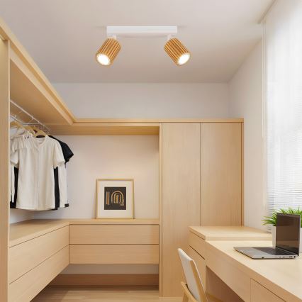 Brilagi - Candeeiro de focos MODERN WOOD 2xGU10/8W/230V seringueira/branco