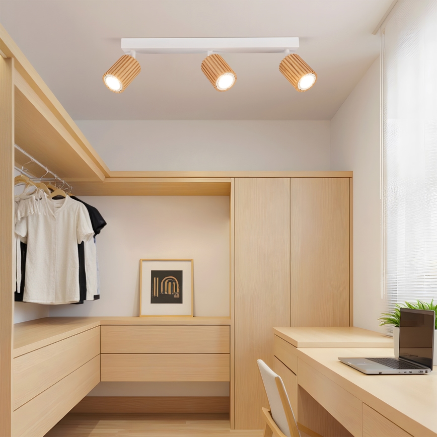 Brilagi - Candeeiro de focos MODERN WOOD 3xGU10/8W/230V madeira de seringueira/branco