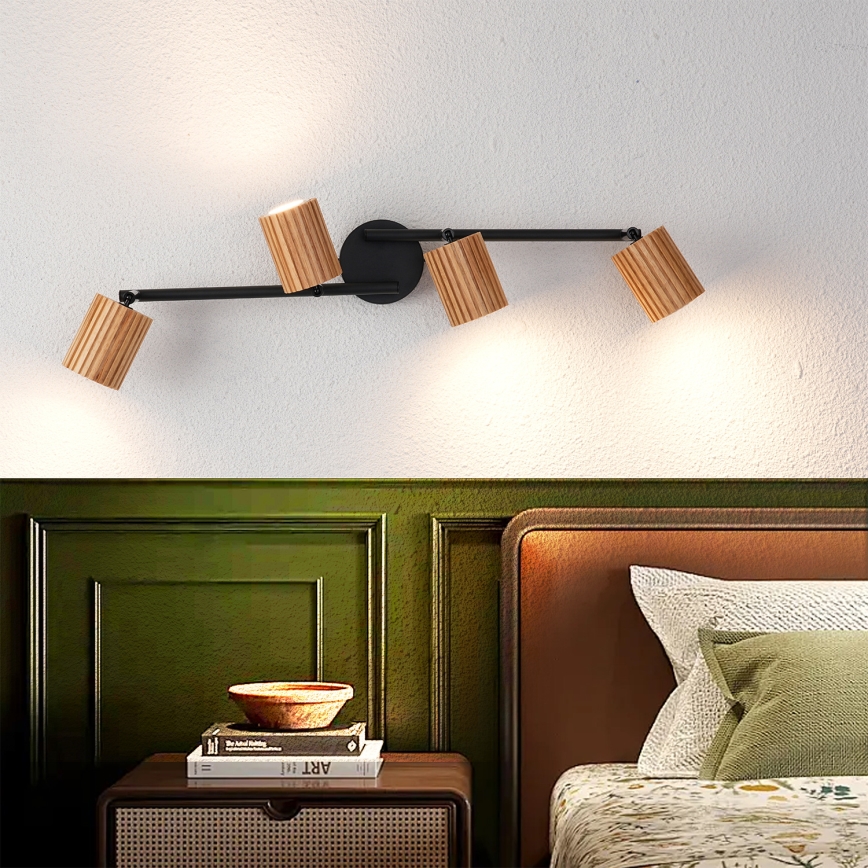 Brilagi - Candeeiro de focos MODERN WOOD 4xGU10/8W/230V madeira de seringueira/preto