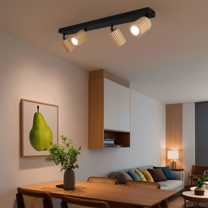 Brilagi - Candeeiro de focos MODERN WOOD 4xGU10/8W/230V seringueira/preto